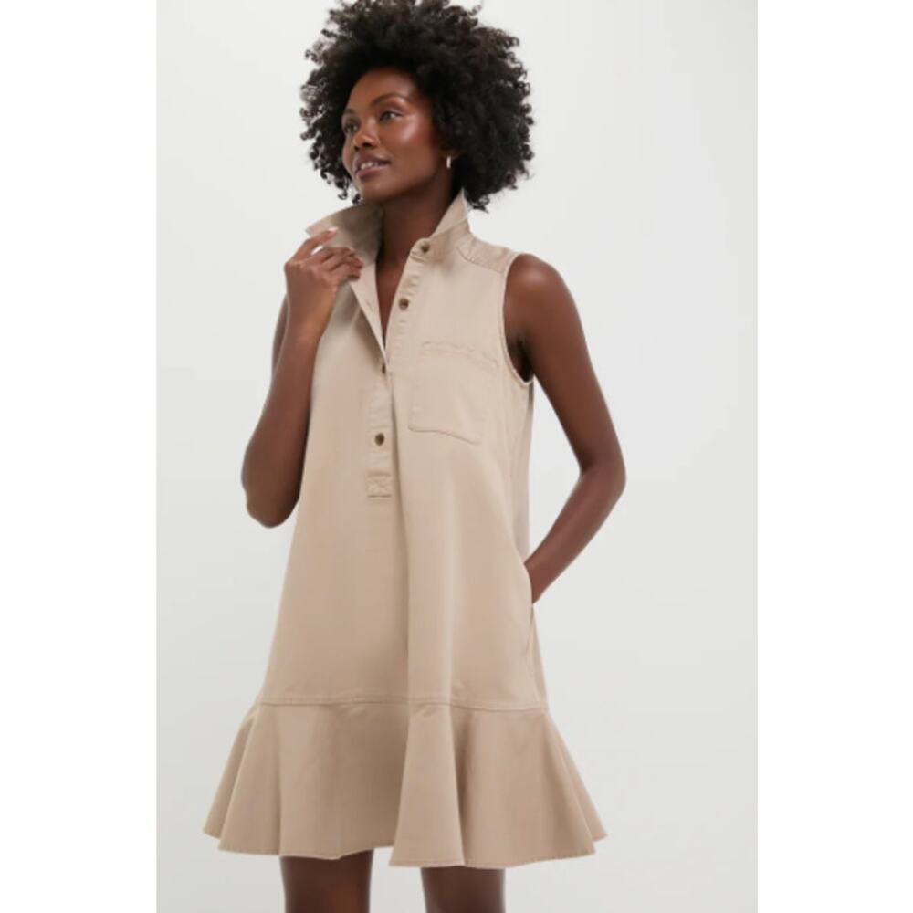 Tuckernuck Sleeveless Polo Ruffle Hem Mini Dress in Beige